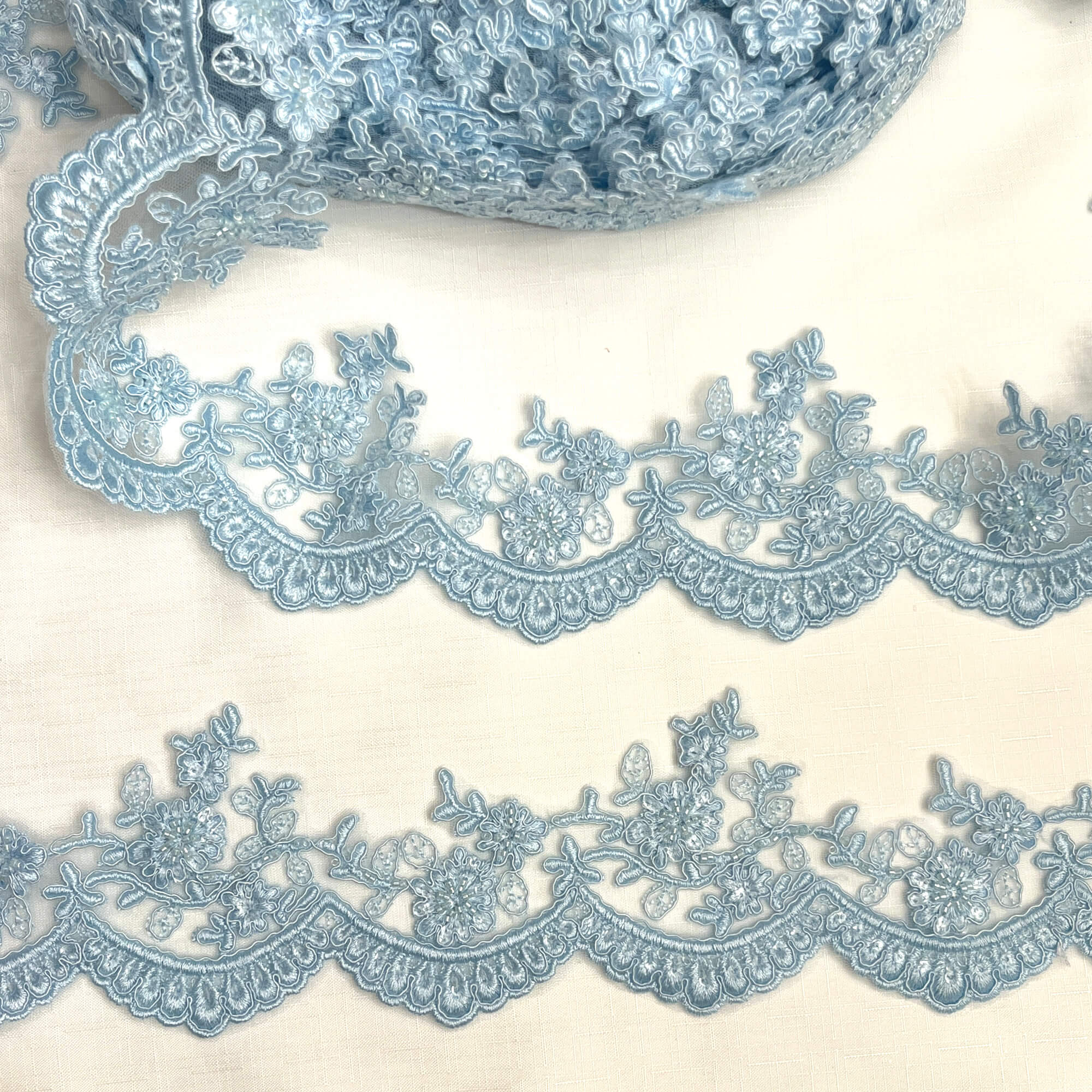 Beaded & Corded Floral scalloped Bridal Lace Trimming  | Lace USA - 96215W-BP