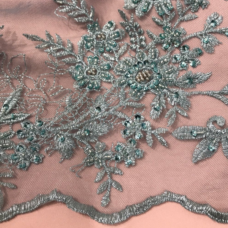 Beaded Floral Lace Fabric Embroidered on 100% Polyester Net Mesh | Lace USA - GD-18614