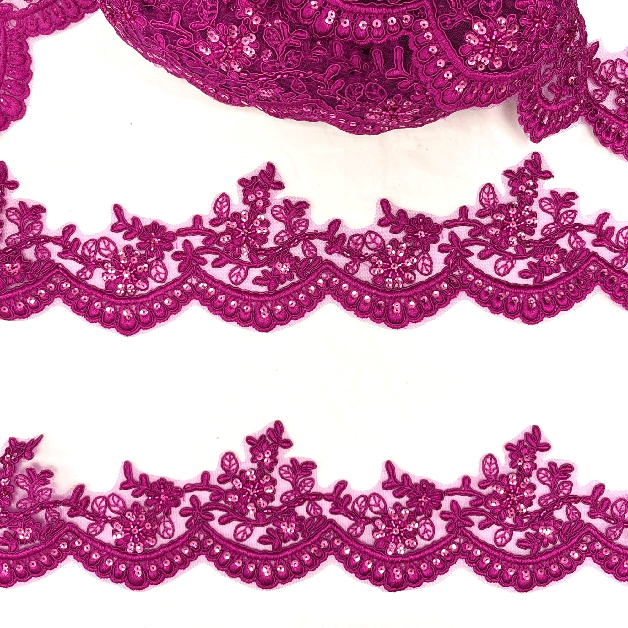 Beaded & Corded Floral scalloped Bridal Lace Trimming  | Lace USA - 96215W-BP