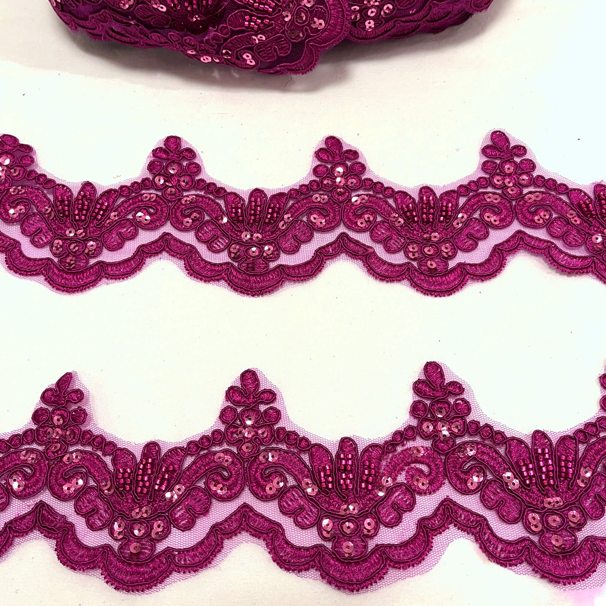 Beaded & Corded Lace Trimming Embroidered on 100% Polyester Net Mesh | Lace USA - KZ-34W-HB
