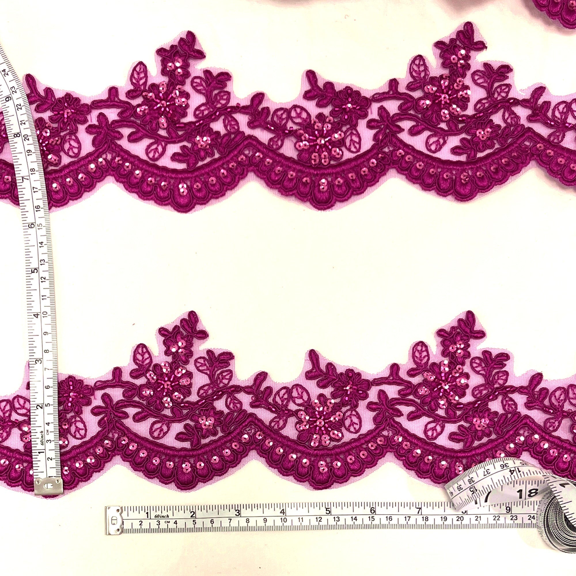 Beaded & Corded Floral scalloped Bridal Lace Trimming  | Lace USA - 96215W-BP