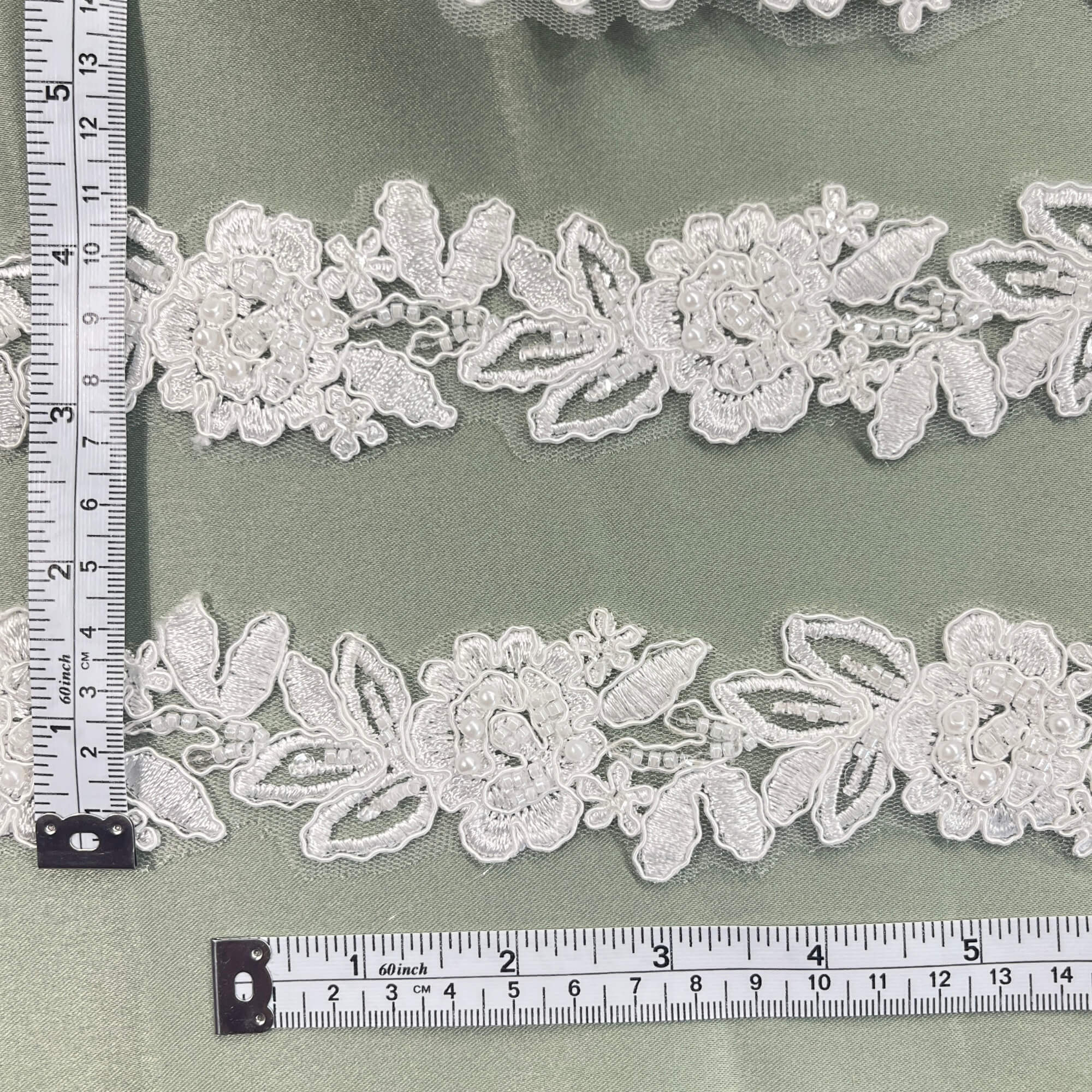 Beaded & Corded Lace Trimming Embroidered on 100% Polyester Organza or Net Mesh | Lace USA - 96279W-BP