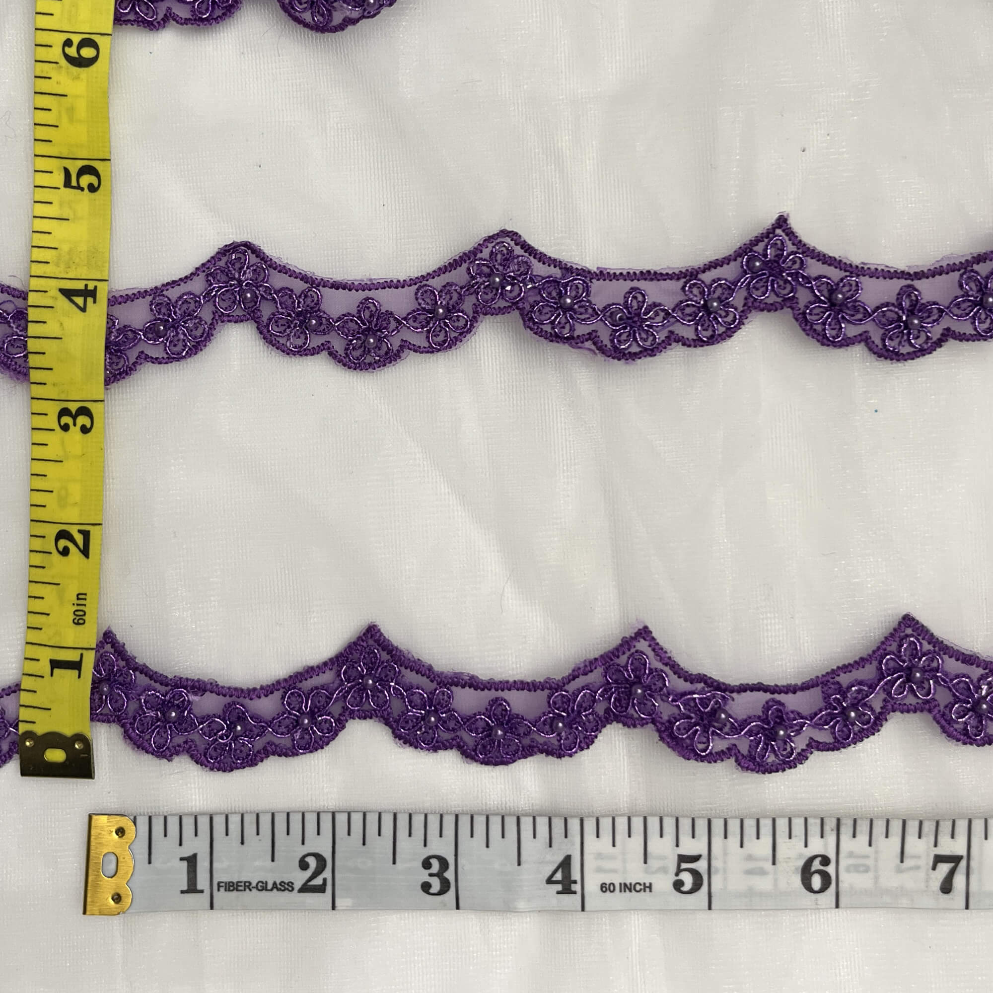 Beaded & Corded Lace Trimming Embroidered on 100% Polyester Net Mesh | Lace USA - 96758N-BP