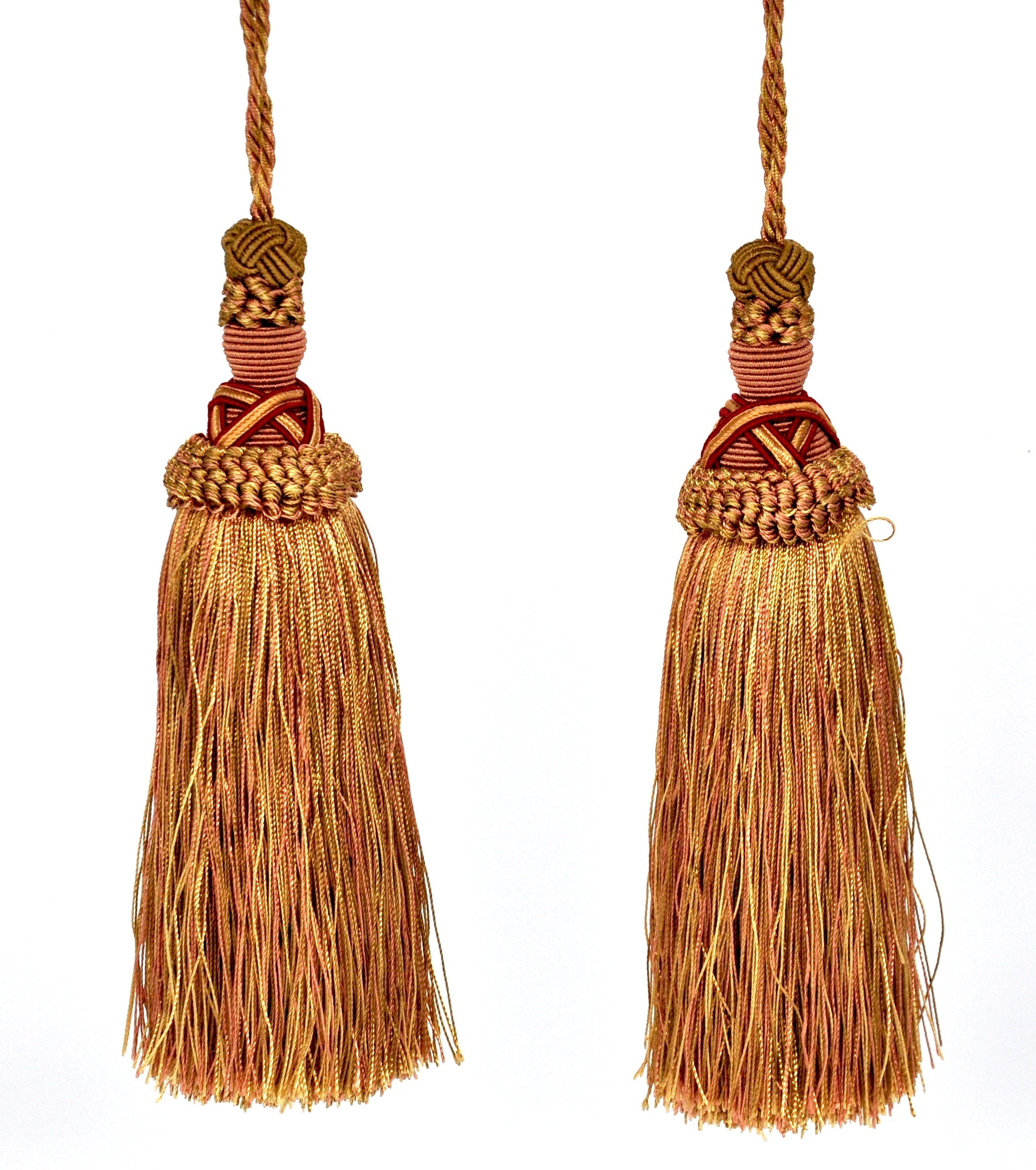 Milante Collection - 8" Length TASSEL - BT-509-81/17 Taupe, Red and Peach (2 Pieces per Pack)