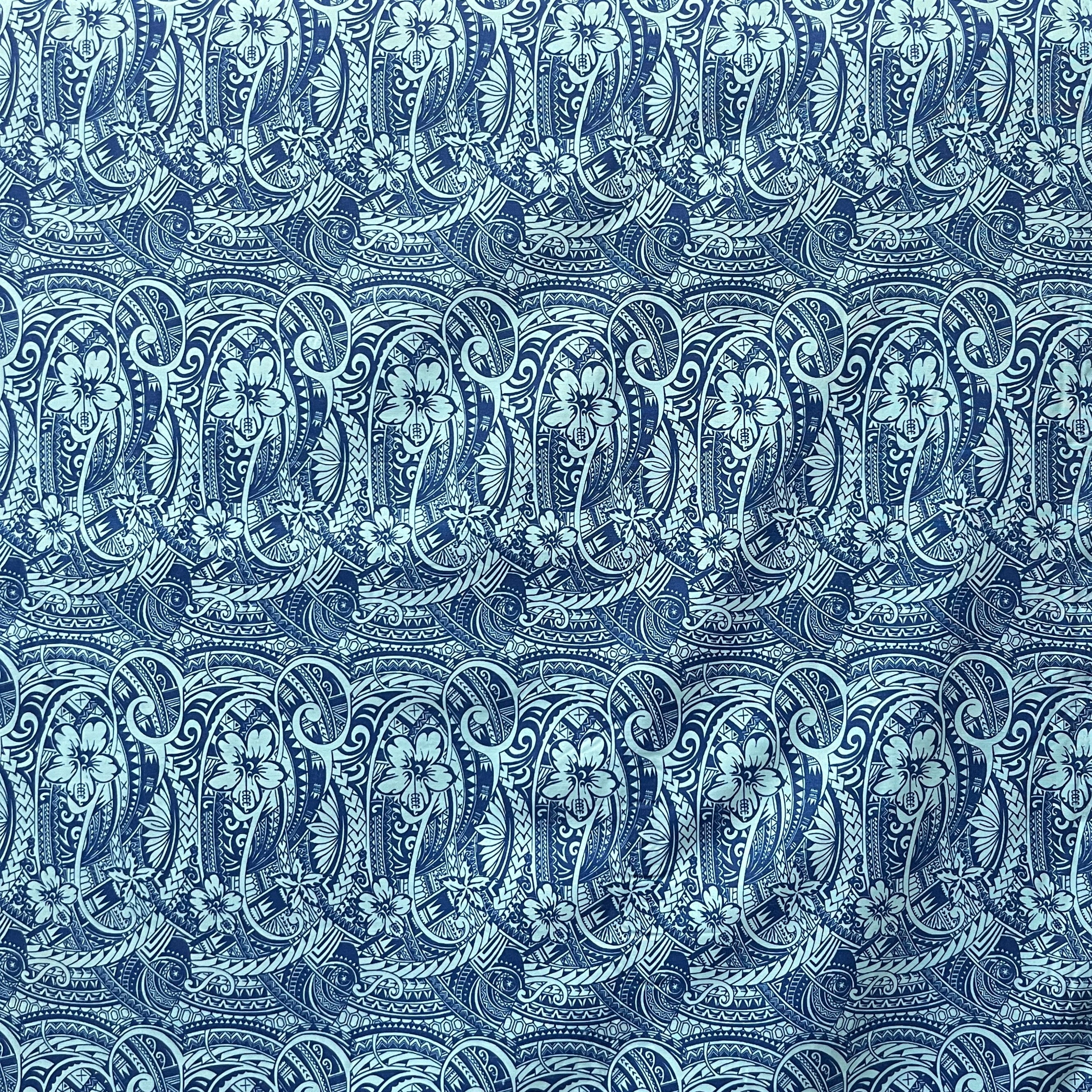 Mini Hibiscus Flowers Traditional Polynesian Tattoo Polyester Fabric | Islands Fabric