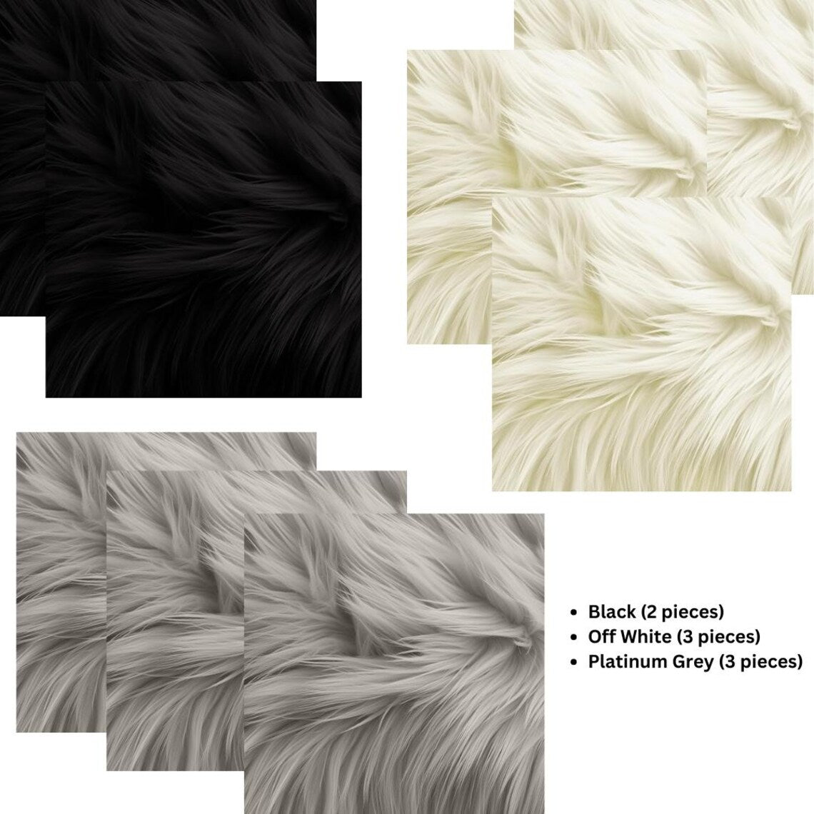 Faux Fur craft patches 10X10 Inch Shaggy DIY Patches 8 Pack
