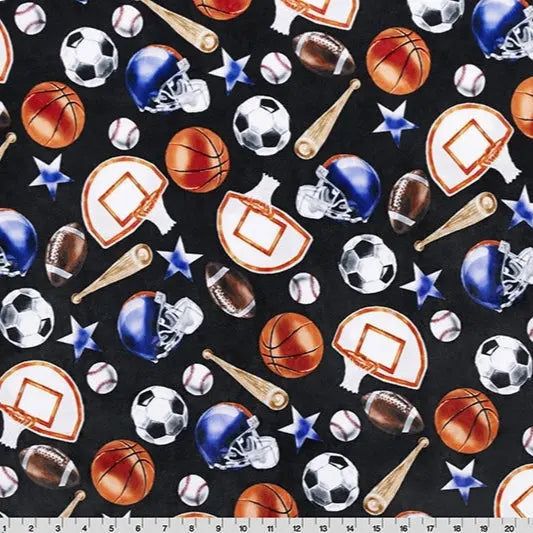 Multi Black Sports Digital Cuddle Black Fabric per yard