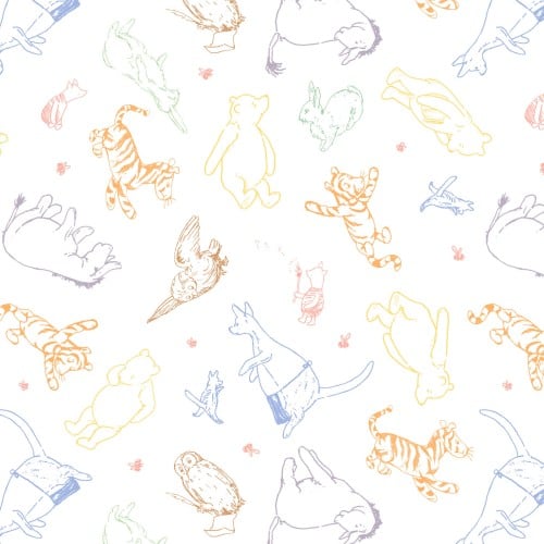 Multi Classic Winnie Character Drawings Cotton 43"/44" Fabric Per Yard