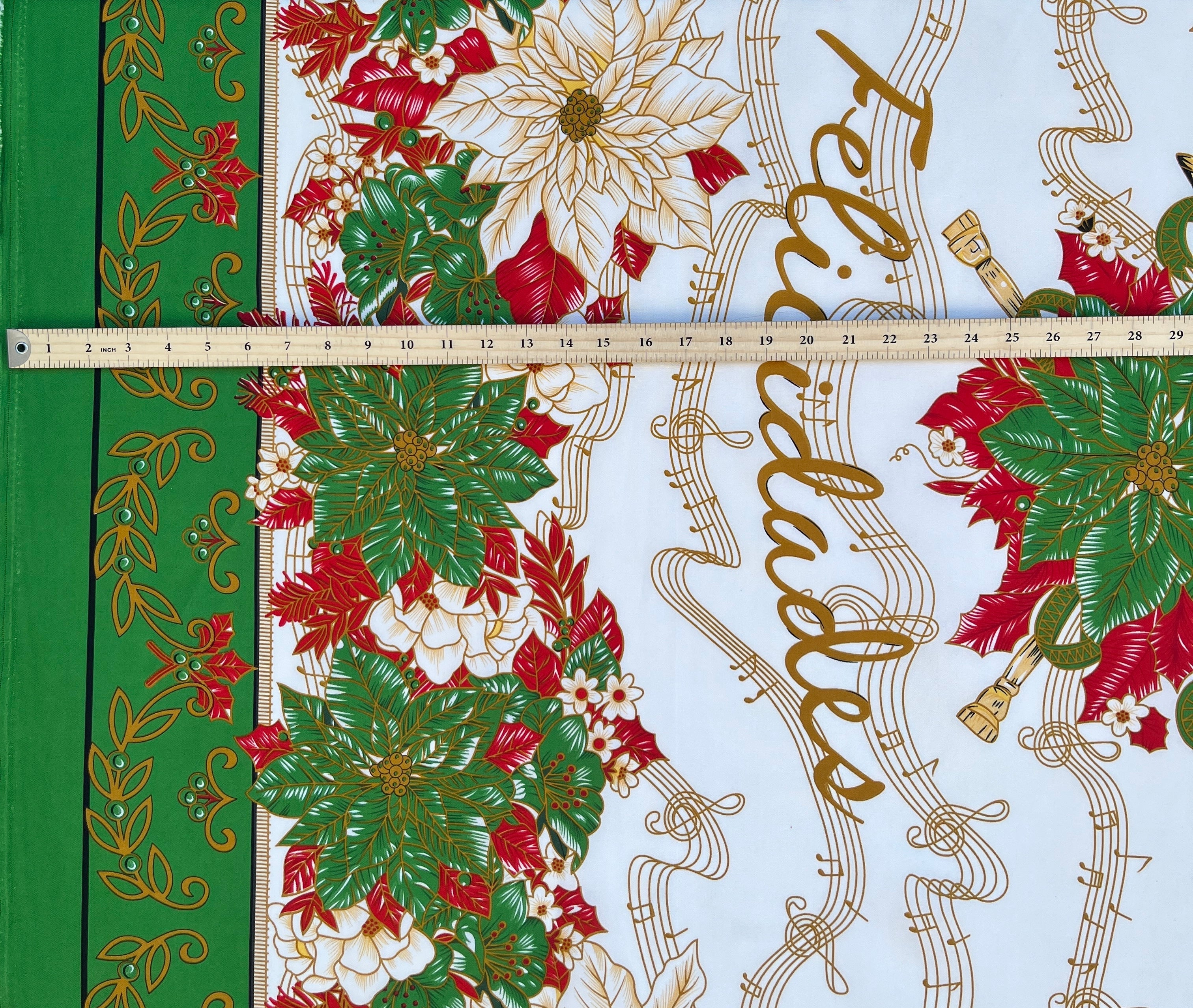 Musical Poinsettia Celebration Polyester Fabric | Islands Fabric
