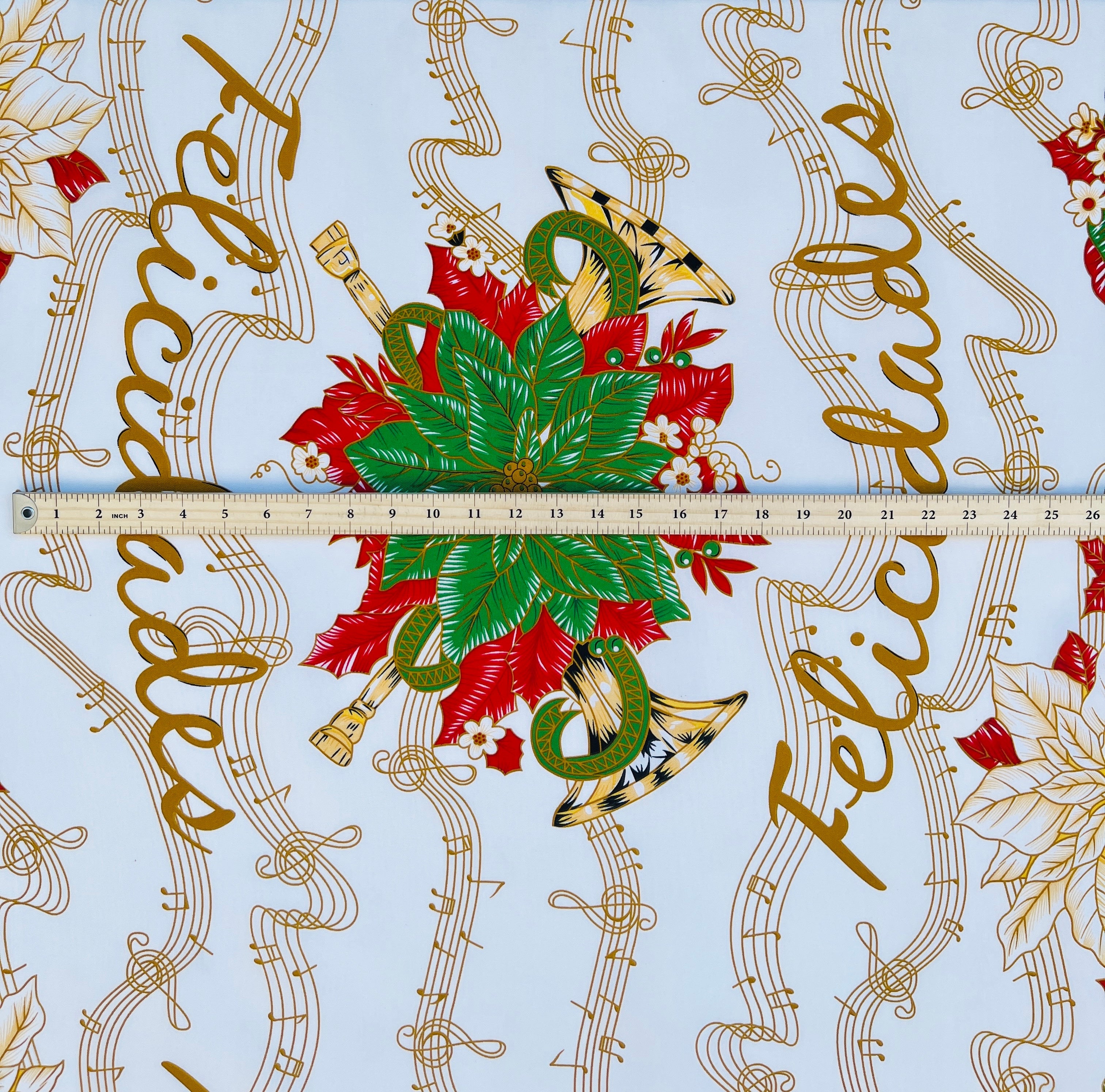 Musical Poinsettia Celebration Polyester Fabric | Islands Fabric