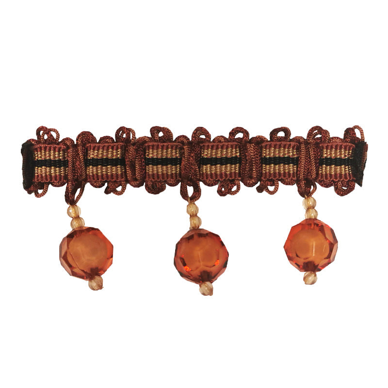 Mystique Collection - 2" length BEADED FRINGE (25 Yard Roll) - BF-40280-88/02 Dark Brick and Black