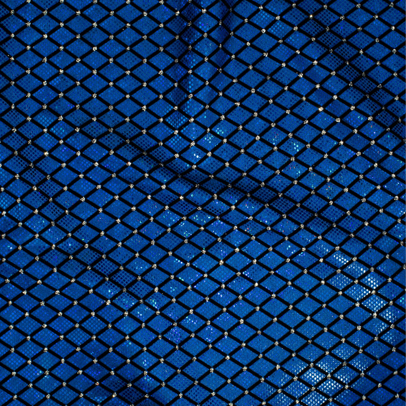 Diamond Flocking Hologram and Glitter on Stretch Nylon Spandex Tricot Fabric | Spandex Palace Royal