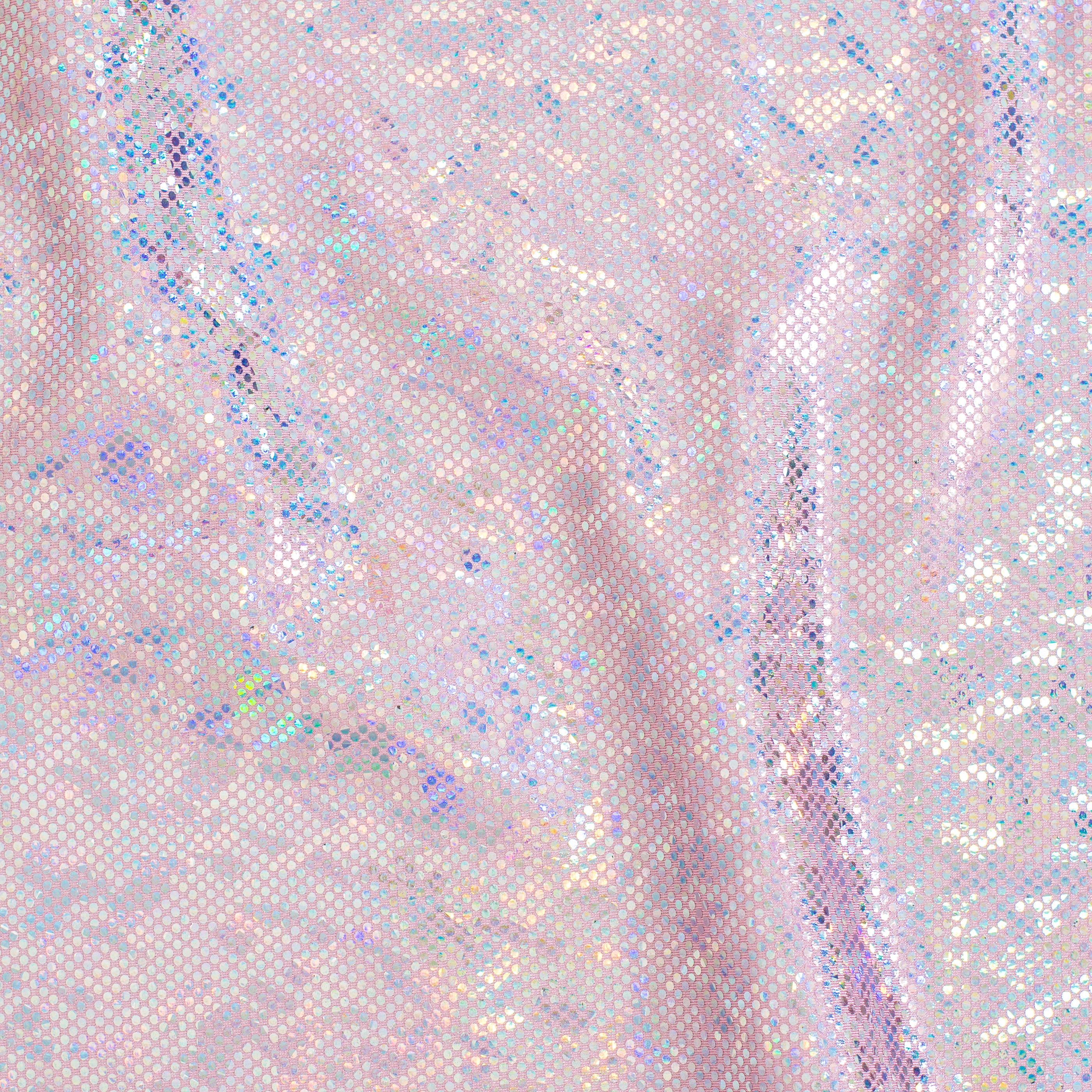 Nylon Spandex Fabric with Shatter Glass Hologram Design | Spandex Palace Pink Silver