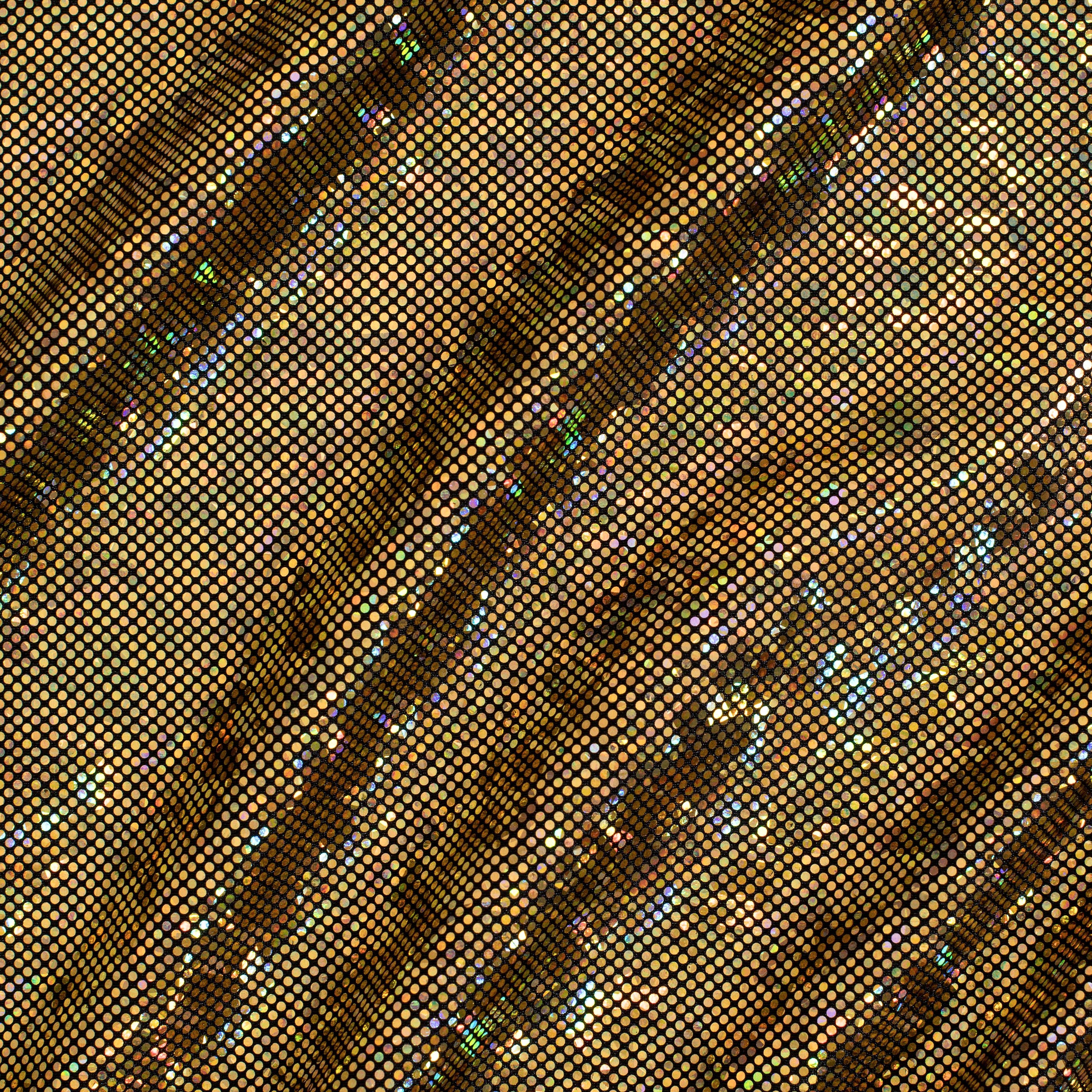 Nylon Spandex Fabric with Shatter Glass Hologram Design | Spandex Palace Black Gold