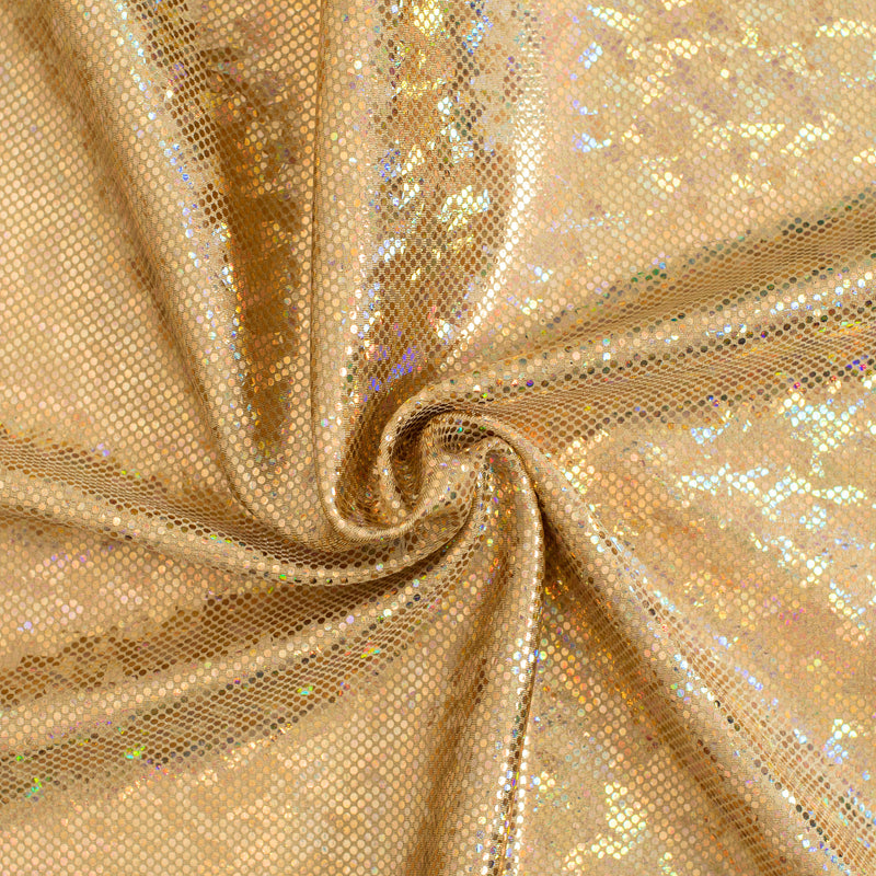 Nylon Spandex Fabric with Shatter Glass Hologram Design | Spandex Palace Gold Gold