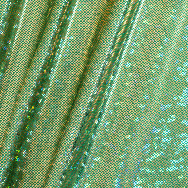 Nylon Spandex Fabric with Shatter Glass Hologram Design | Spandex Palace Green Gold