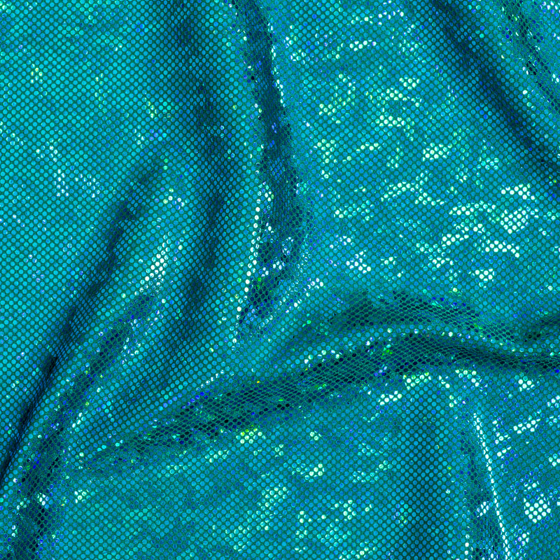 Nylon Spandex Fabric with Shatter Glass Hologram Design | Spandex Palace Green Turq