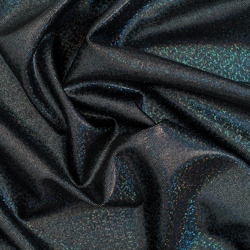 Hologram Stretch Nylon Spandex Fabric with Foggy Foil | Spandex Palace-Black