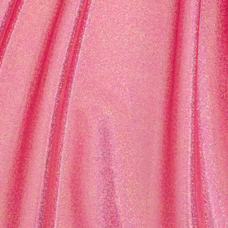 Hologram Stretch Nylon Spandex Fabric with Foggy Foil | Spandex Palace - Neon Pink Gold