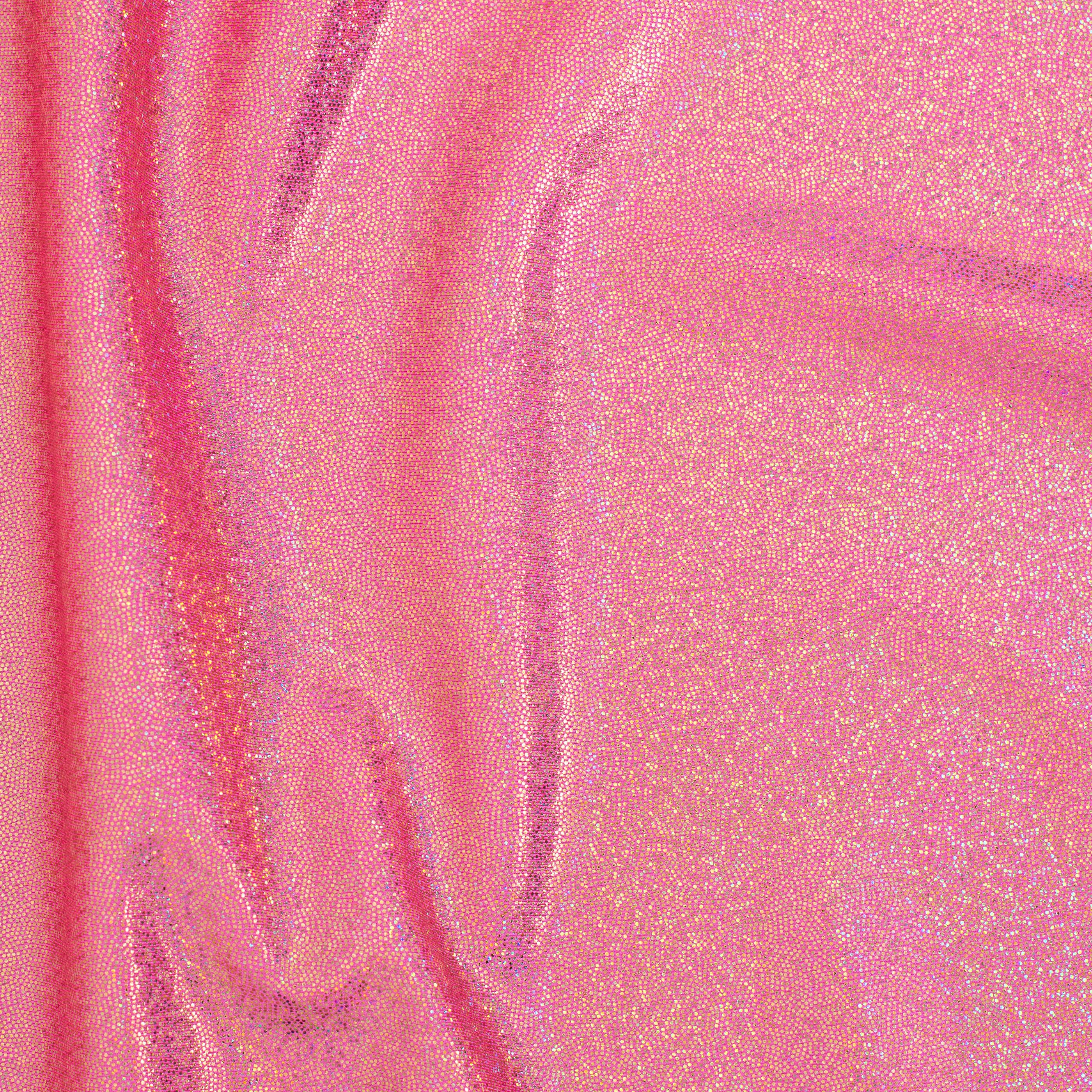 Hologram Stretch Nylon Spandex Fabric with Foggy Foil | Spandex Palace - Neon Pink Gold