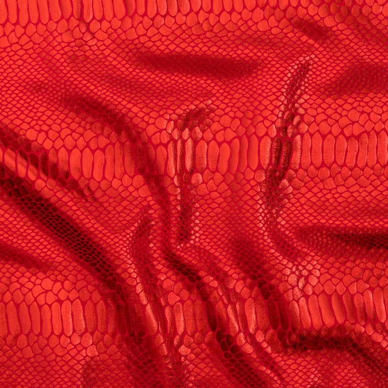 Fever Snake Foil Stretch Nylon Spandex Fabric | Spandex Palace Red Red