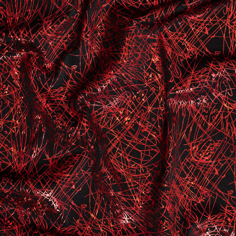Stretch Nylon Spandex Fabric with Dancing Splash Hologram Foil | Spandex Palace Black Red