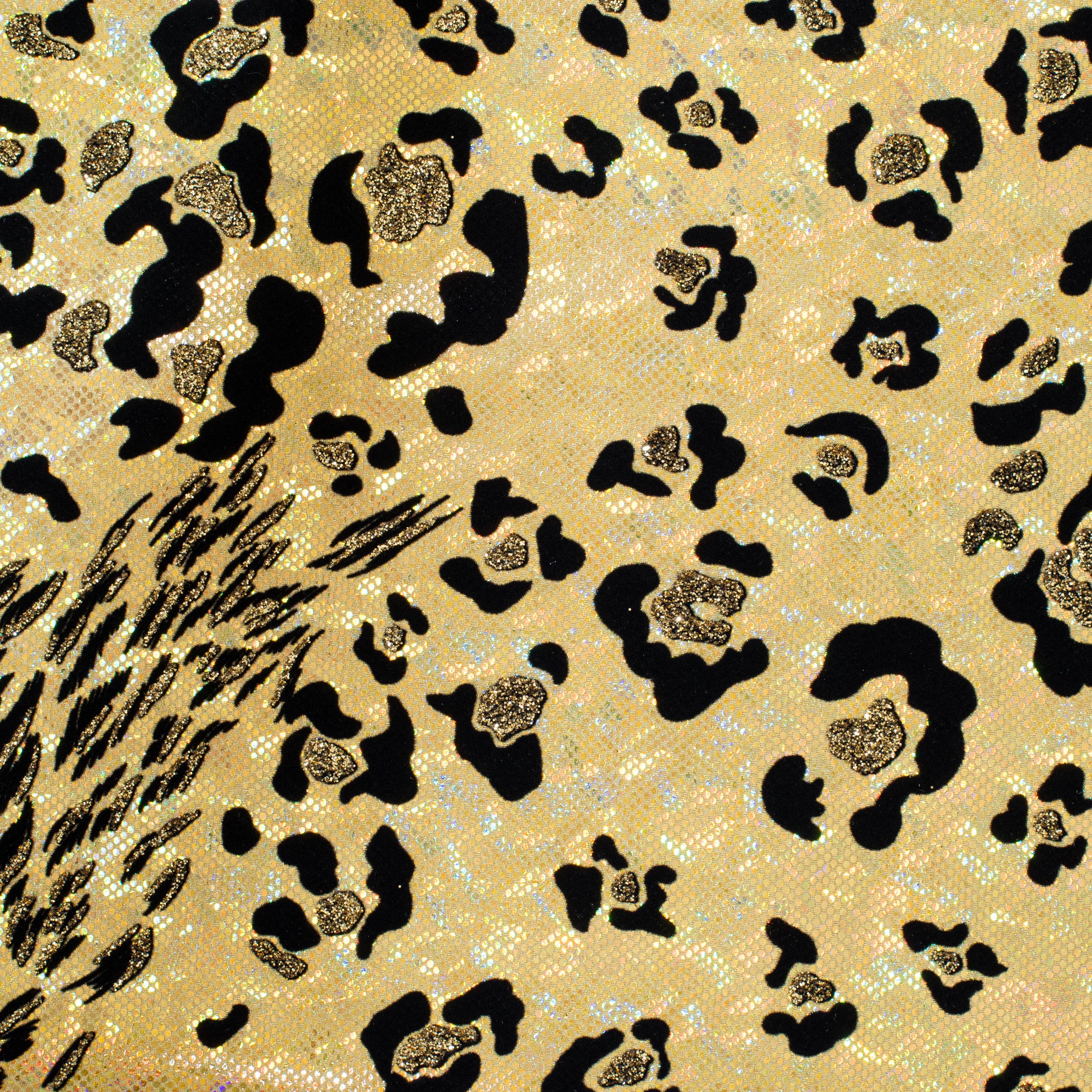 leopard Flocking Hologram Nylon Spandex Gold Glitter