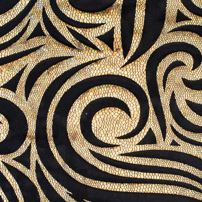 Foggy Foil Paisley Nylon Spandex Fabric with Hologram | Spandex Palace Black Gold