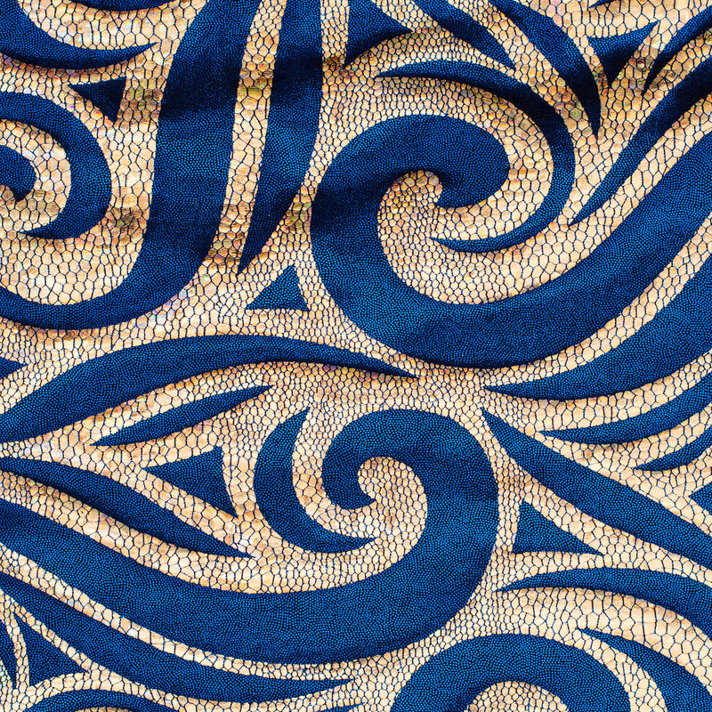 Foggy Foil Paisley Nylon Spandex Fabric with Hologram | Spandex Palace Black Navy Gold