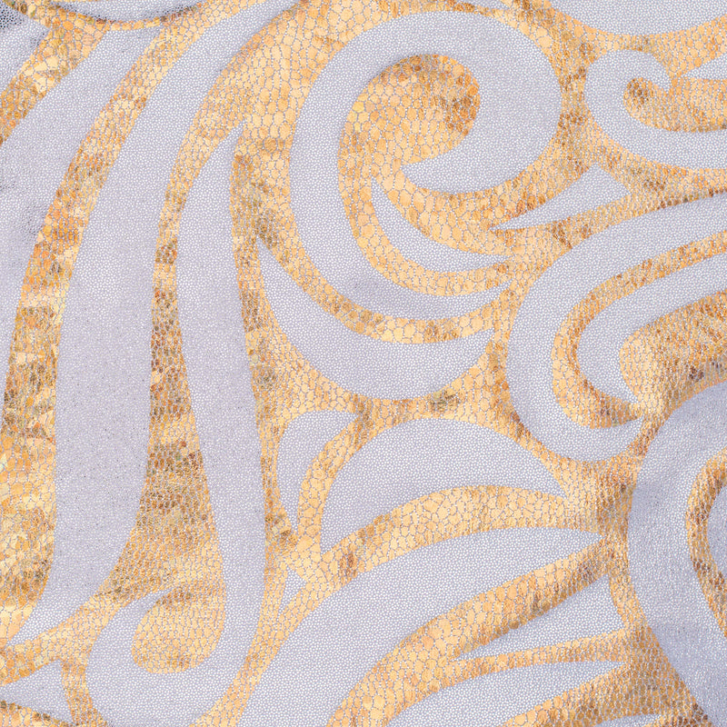 Foggy Foil Paisley Nylon Spandex Fabric with Hologram | Spandex Palace White Silver Gold
