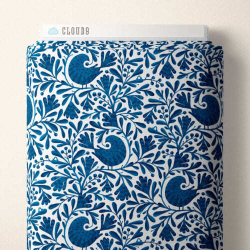 Navy Isla Birds and Branches Cotton 44”/45” Fabric Per Yard