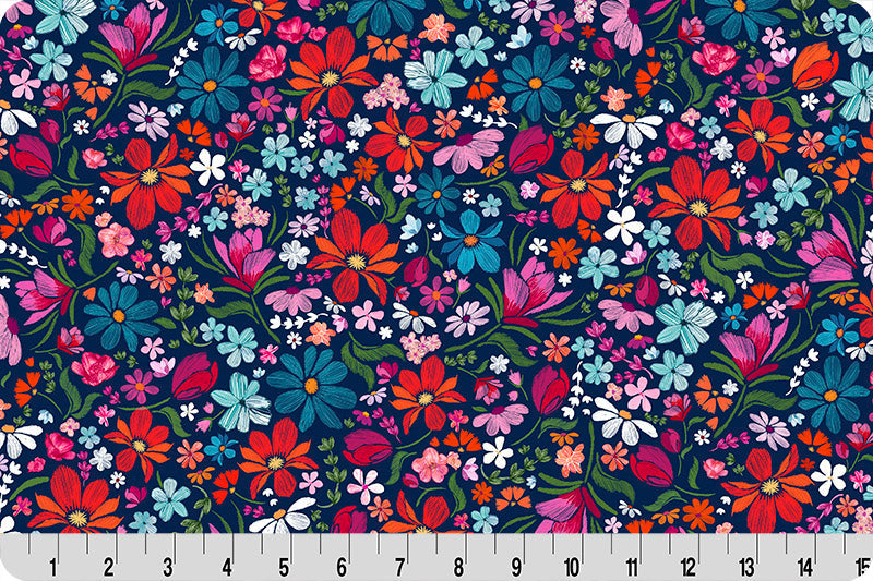 Navy Whispering Blooms Mystical Quilting Cuddle Fabric Per Yard