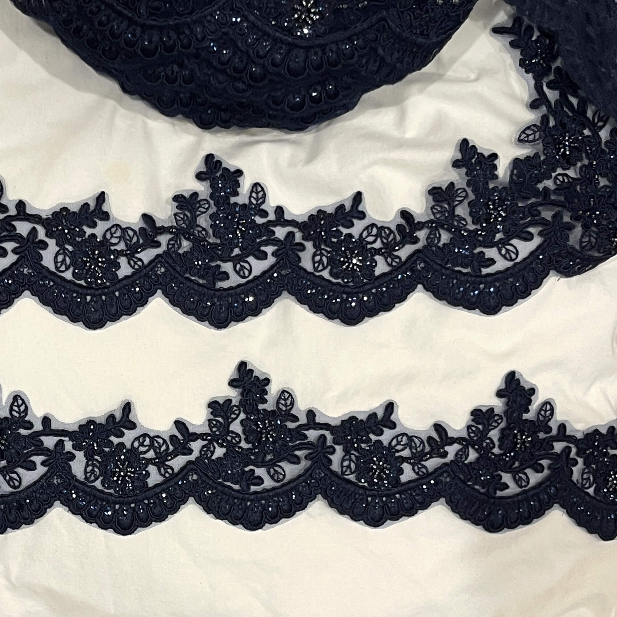 Beaded & Corded Floral scalloped Bridal Lace Trimming  | Lace USA - 96215W-BP