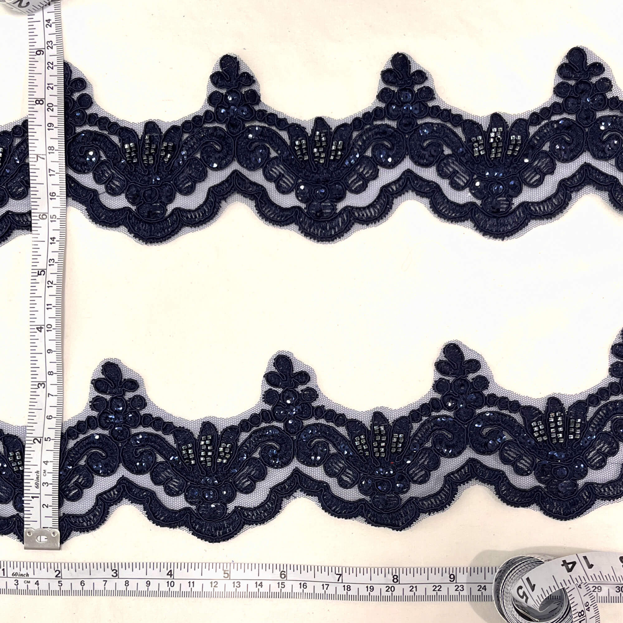 Beaded & Corded Lace Trimming Embroidered on 100% Polyester Net Mesh | Lace USA - KZ-34W-HB