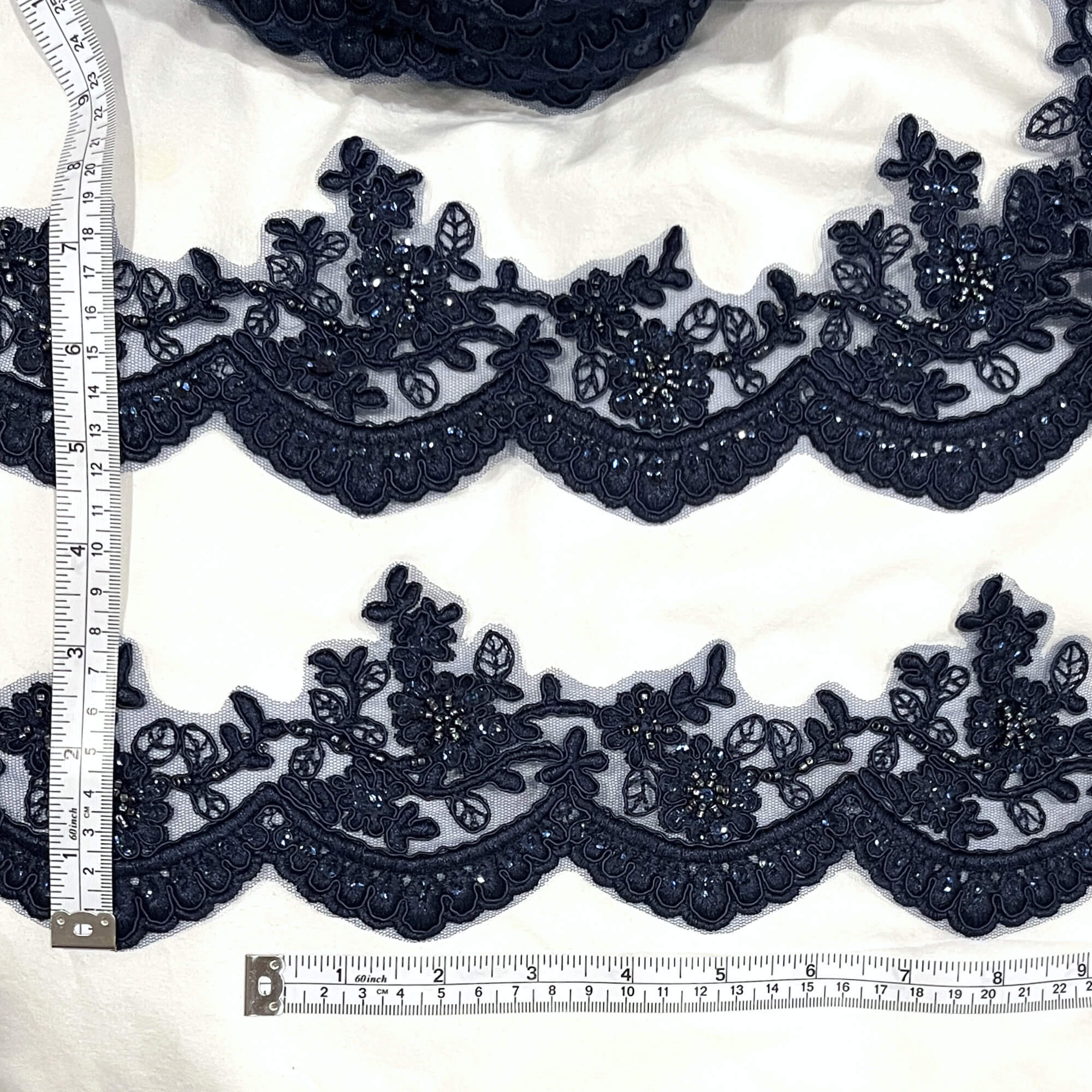 Beaded & Corded Floral scalloped Bridal Lace Trimming  | Lace USA - 96215W-BP