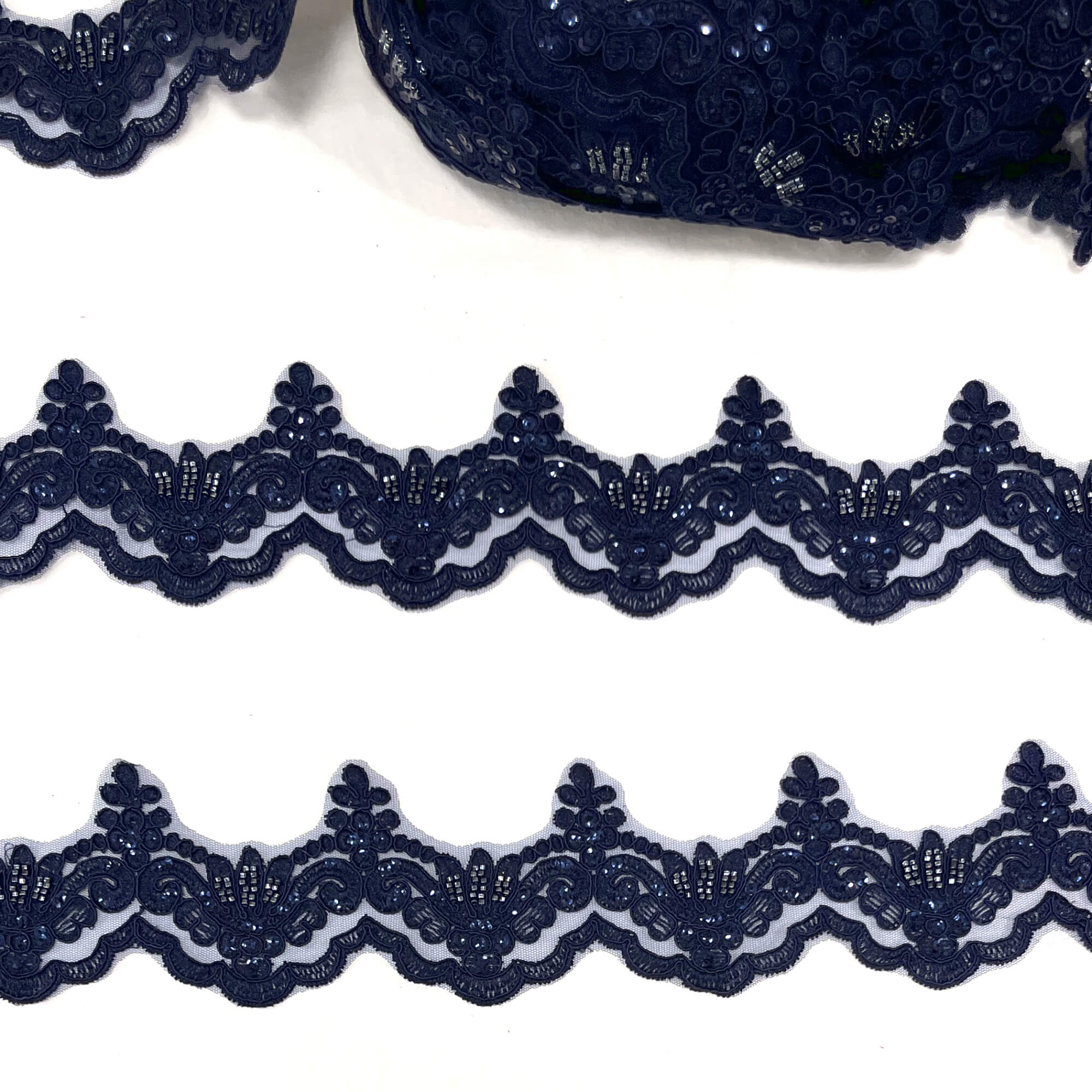 Beaded & Corded Lace Trimming Embroidered on 100% Polyester Net Mesh | Lace USA - KZ-34W-HB