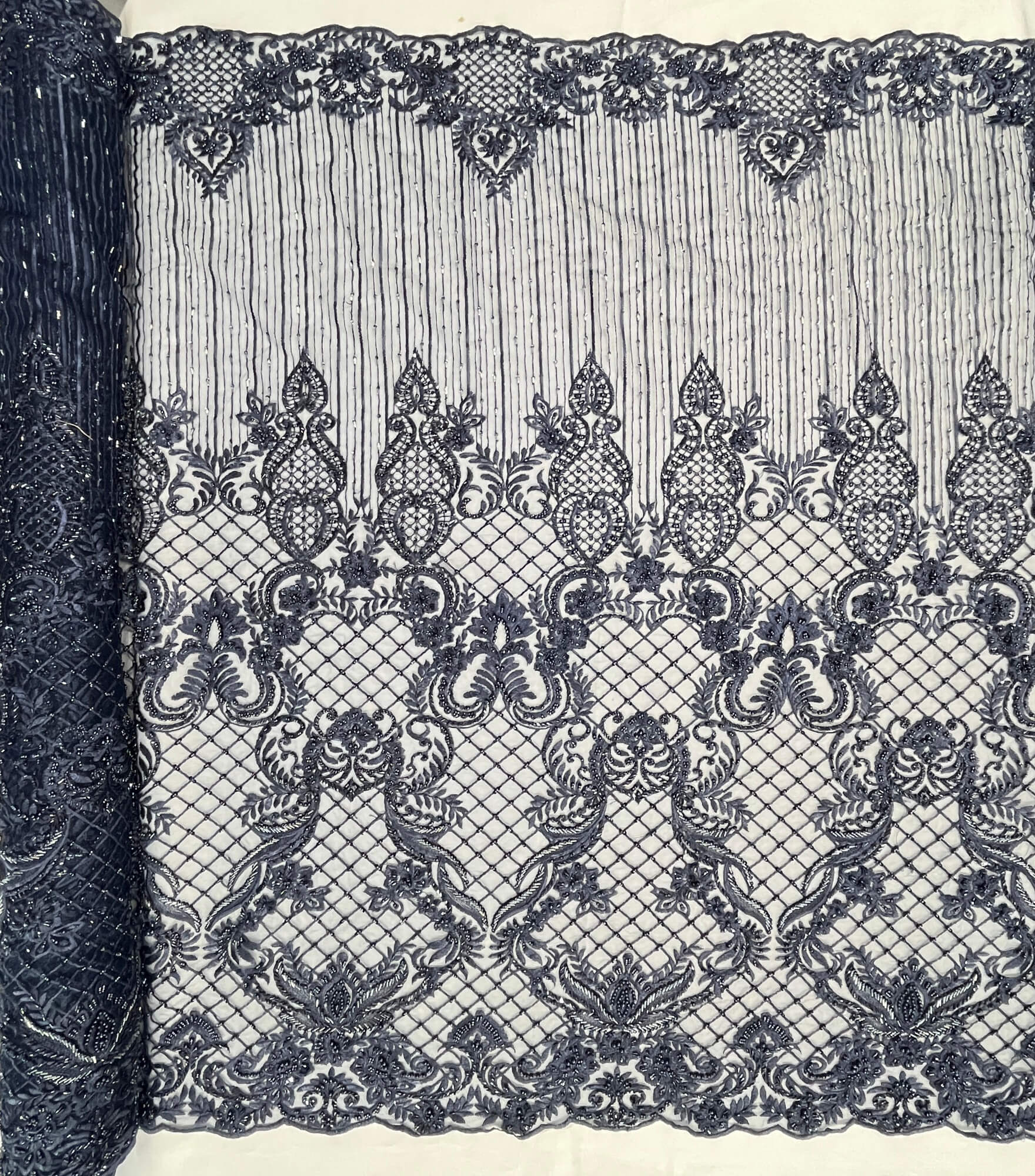 Beaded Lace Fabric Embroidered on 100% Polyester Net Mesh | Lace USA - GD-113