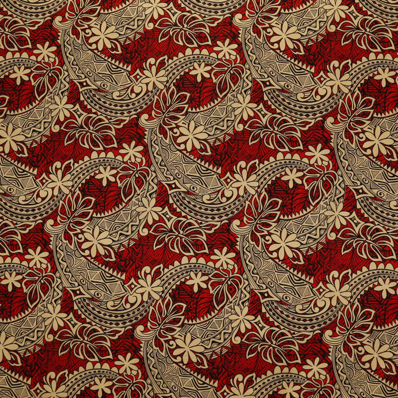 Tiare & Monstera Leaf Tribal Design Fabric | Cotton  | Spandex Palace