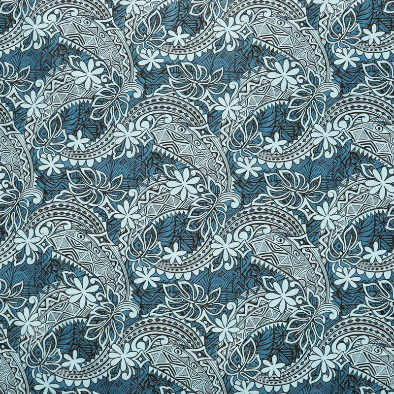 Tiare & Monstera Leaf Tribal Design Fabric | Cotton  | Spandex Palace