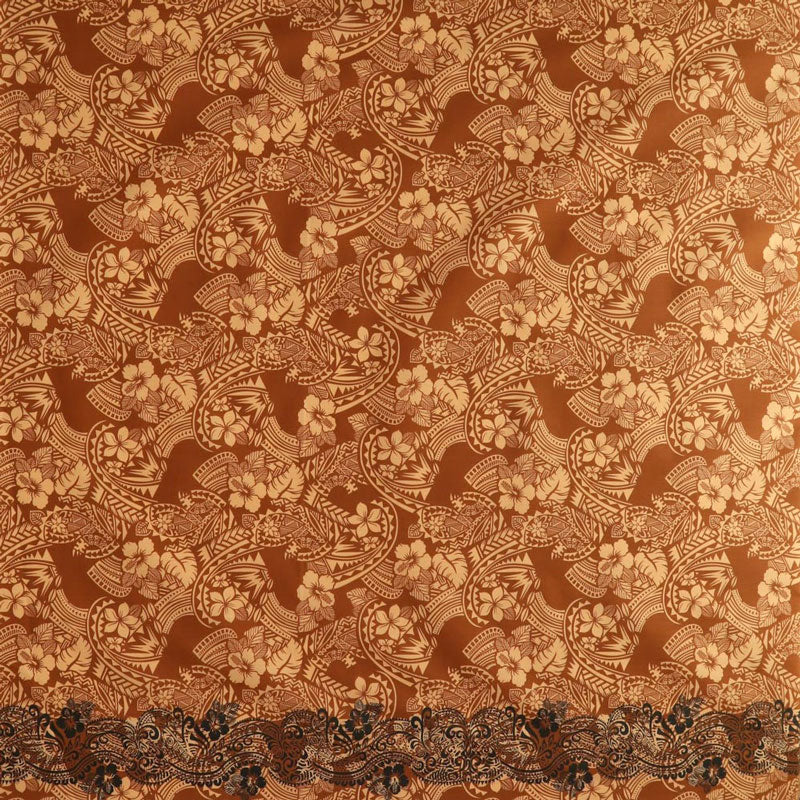 Polynesian Hibiscus & Plumeria Flowers Traditional Tattoo Single Border Fabric | Poly-Cotton  | Spandex Palace