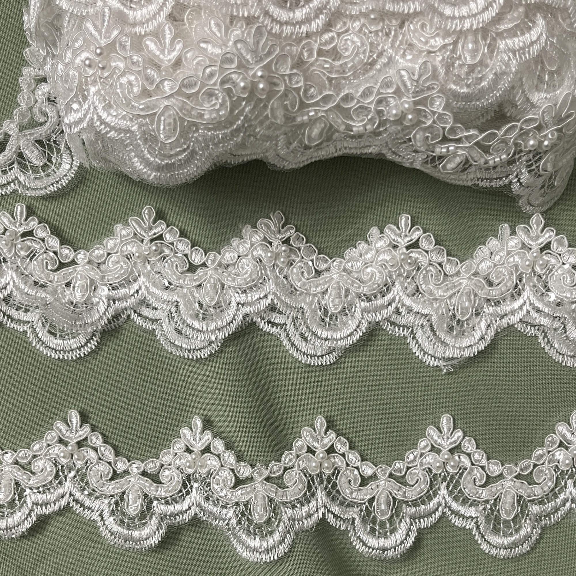 Beaded & Corded Lace Trimming Embroidered on 100% Polyester  Net Mesh | Lace USA - 95142N-BP