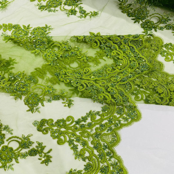 Helena Floral Beaded Lace Fabric