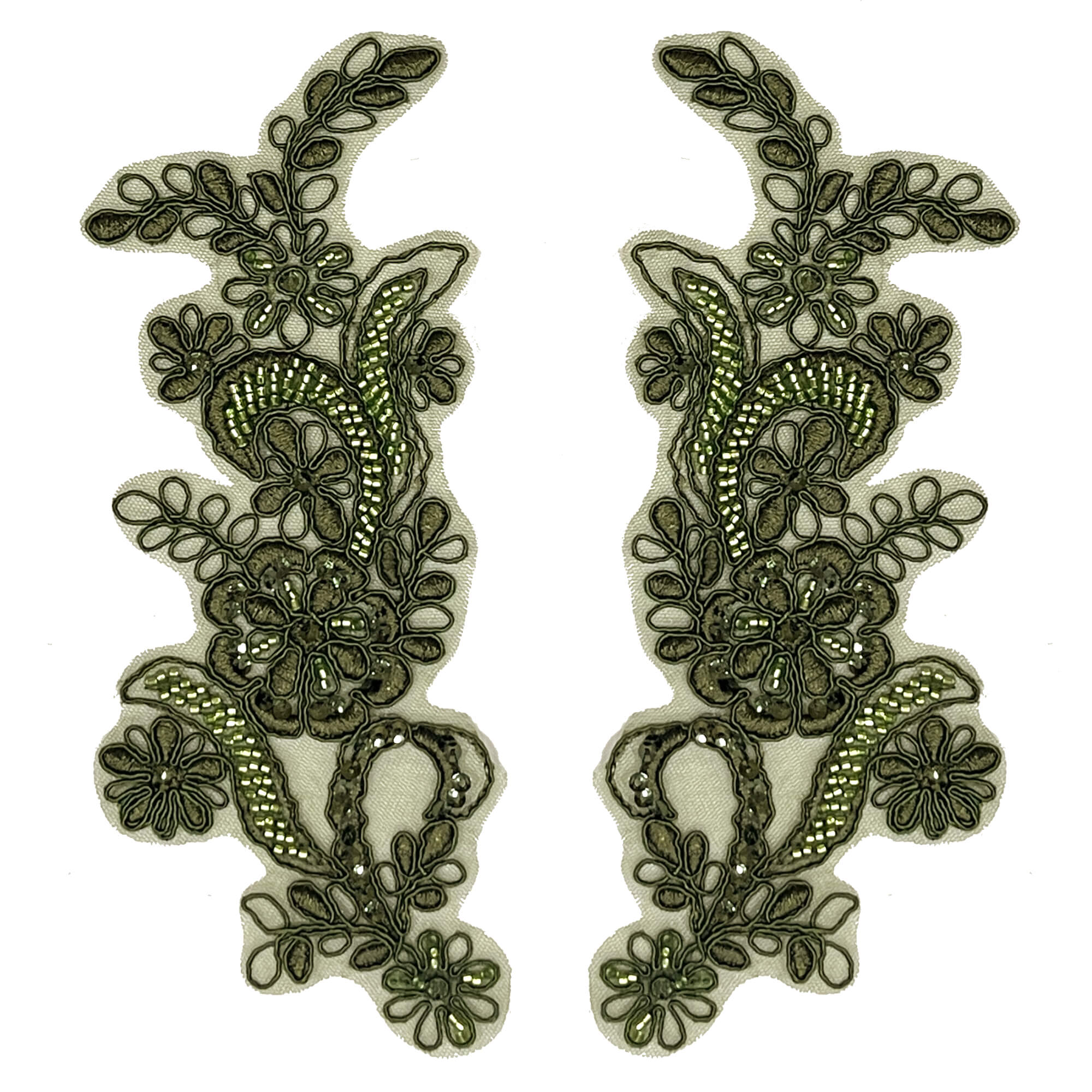 Beaded & Corded Floral Lace Applique Embroidered on 100% Polyester | Lace USA - KZ-67
