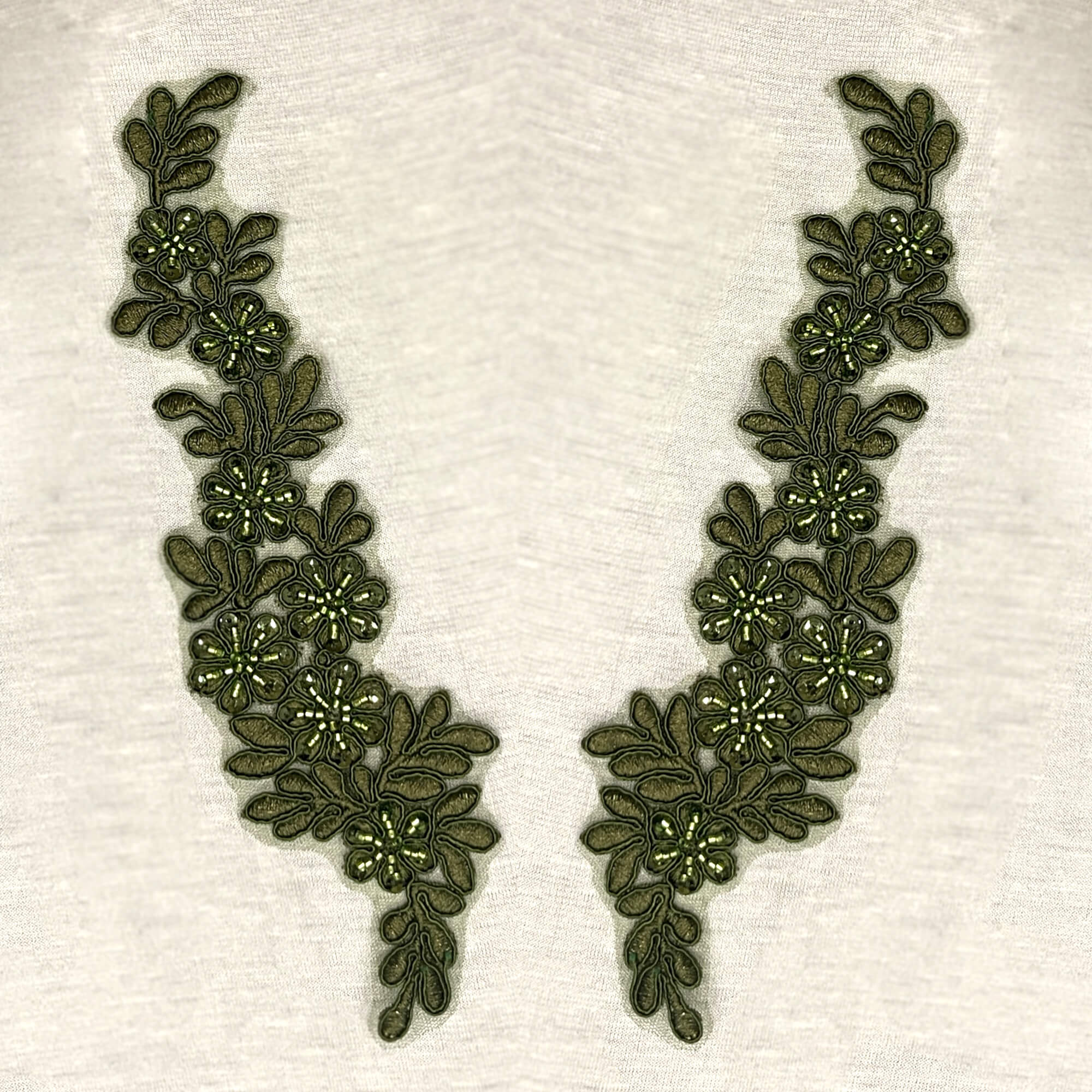 Beaded & Corded Floral Lace Applique Embroidered on 100% Polyester Net Mesh | Lace USA - 95969W-HB