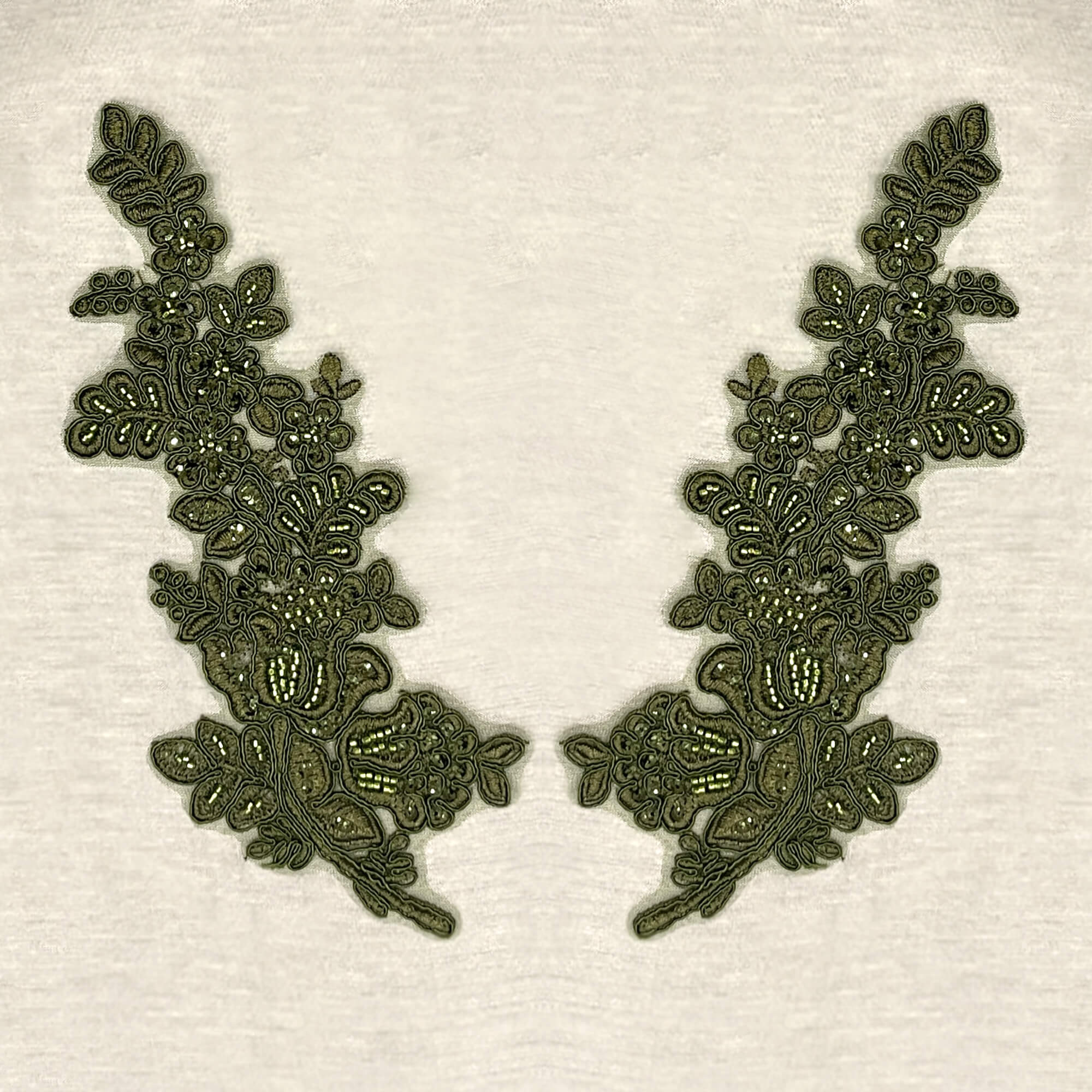 Beaded & Corded Floral Lace Applique Embroidered on 100% Polyester Net Mesh | Lace USA - 91398N-BP
