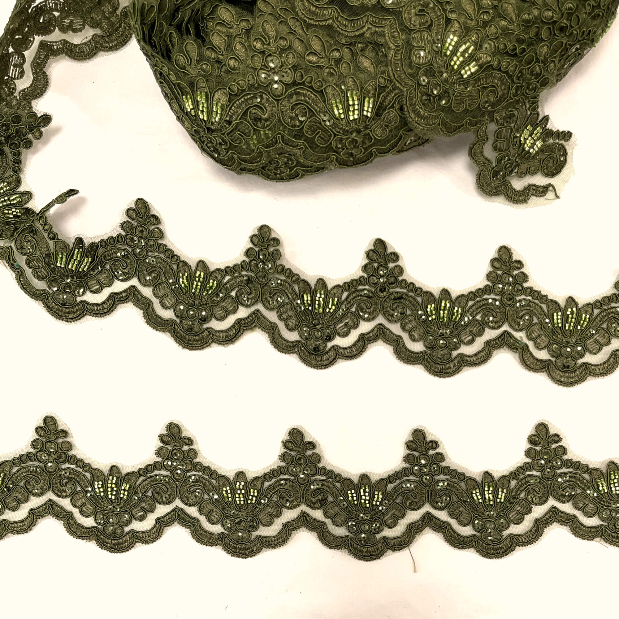 Beaded & Corded Lace Trimming Embroidered on 100% Polyester Net Mesh | Lace USA - KZ-34W-HB