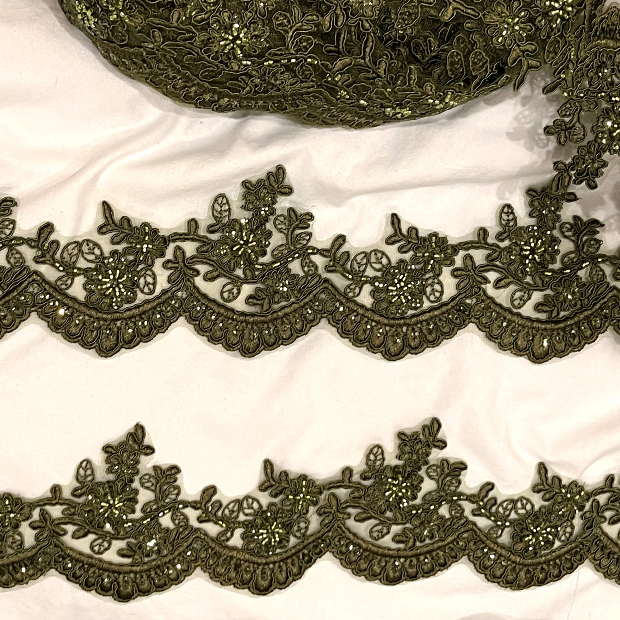 Beaded & Corded Floral scalloped Bridal Lace Trimming  | Lace USA - 96215W-BP