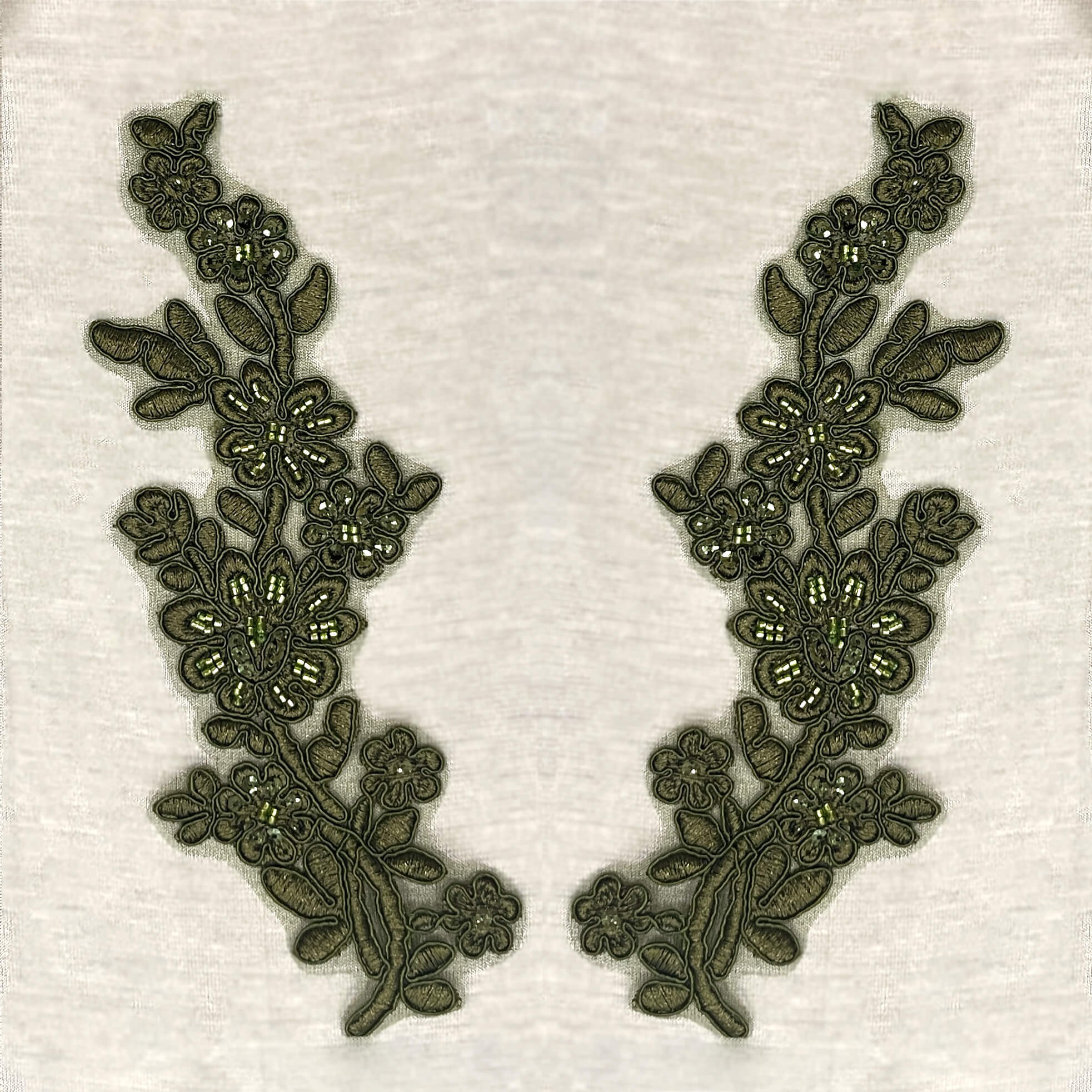 Beaded & Corded Floral Lace Applique Embroidered on 100% Polyester Net Mesh | Lace USA - 95919W-BP