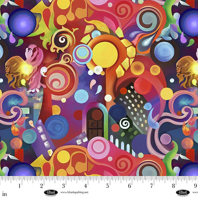 Orange Mixed Shape Patterns Metro Mirage Cotton 44"/45" Fabric Per Yard