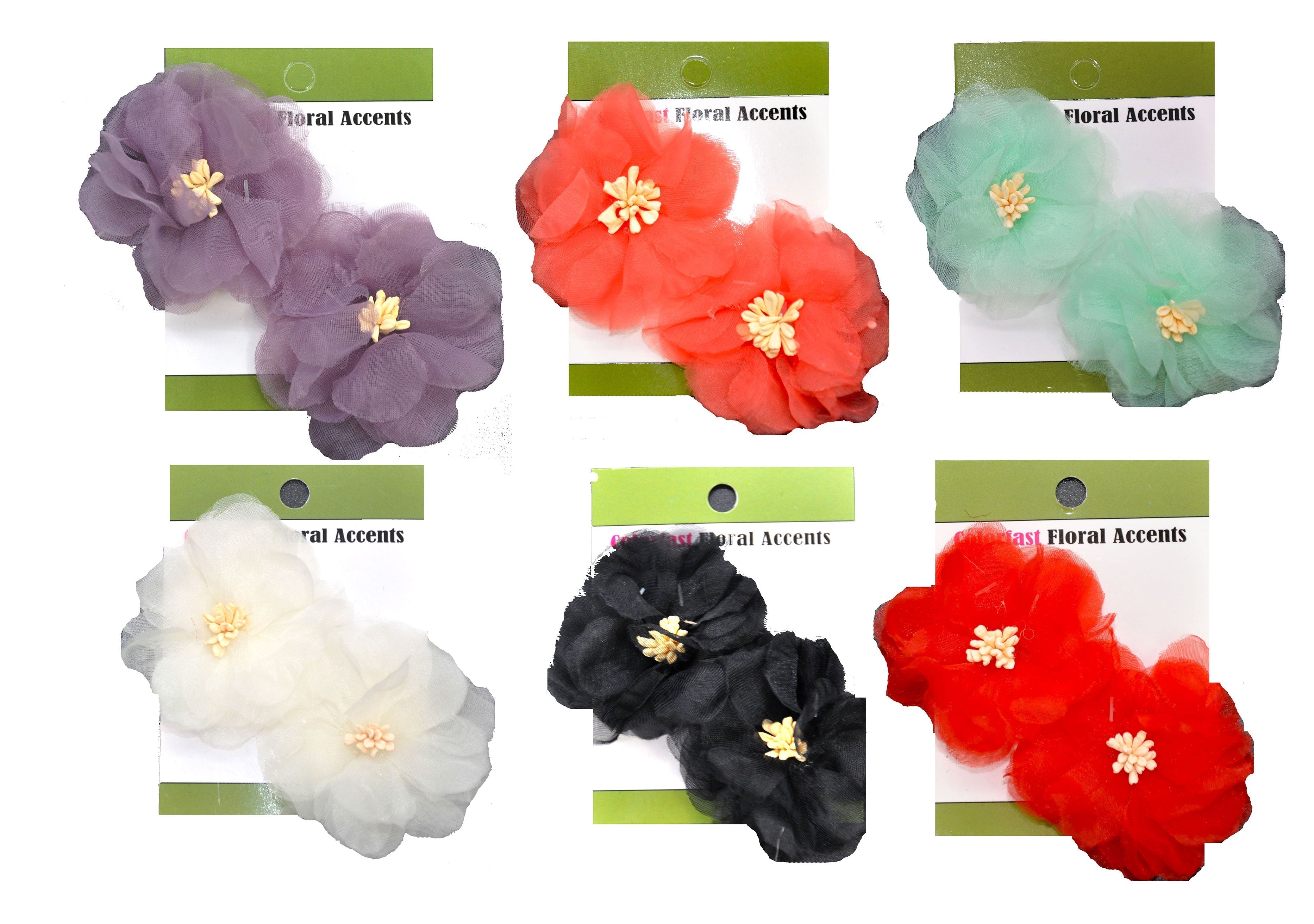 Organza Flower Appliqués - 12pcs 2 1/2" round (6 Cards Per Order) - BPP-A1-27 White